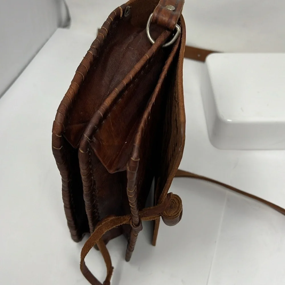 Morocco Sahara Bohemian Hand Tooled Leather Double Compartment Crossbody Bag